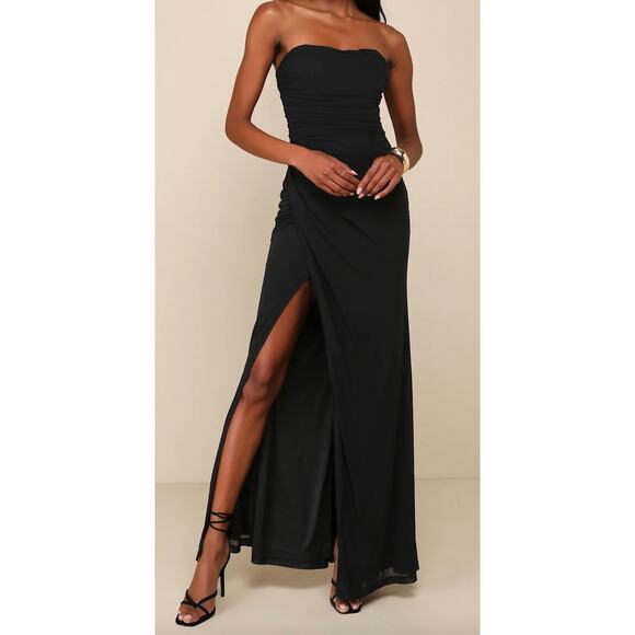 Lulus Dresses & Skirts - NWT Lulus Epitome of Allure Black Mesh Strapless Ruched Maxi Dress Size Small